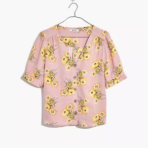 Madewell button-front linen floral blouse XXS NWT